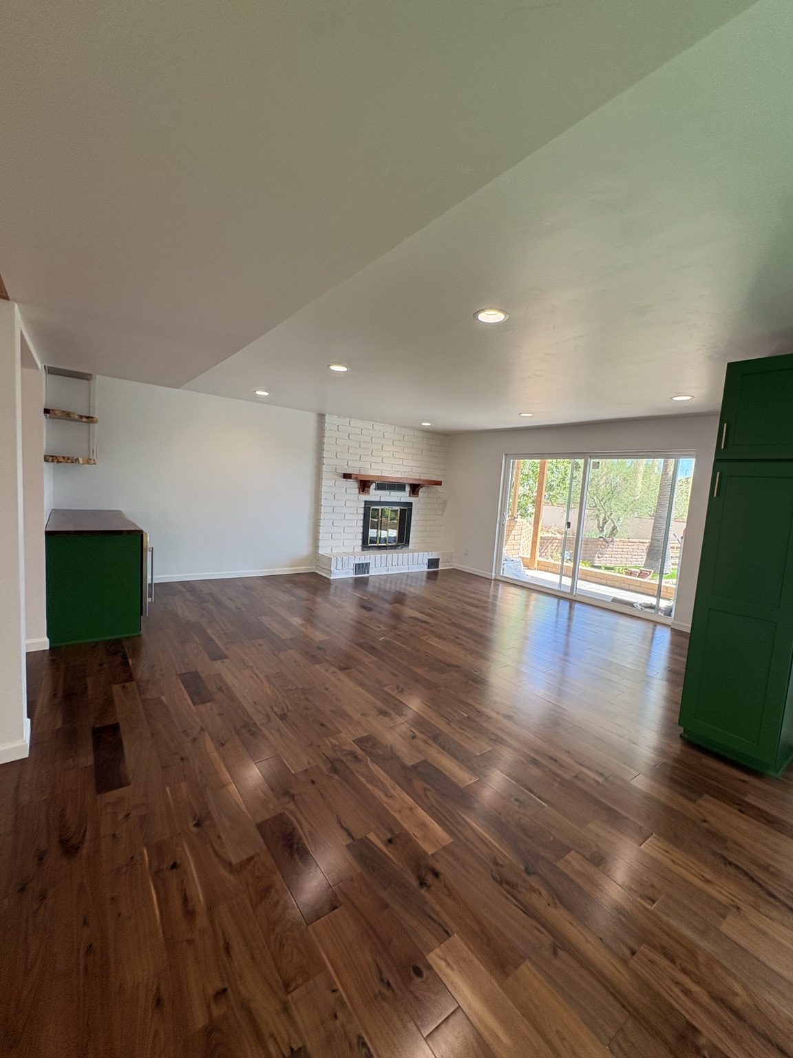 Open living area and fireplace