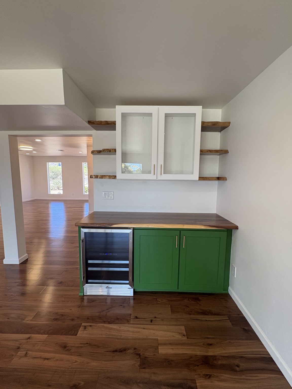 Custom wet bar and floating shelves